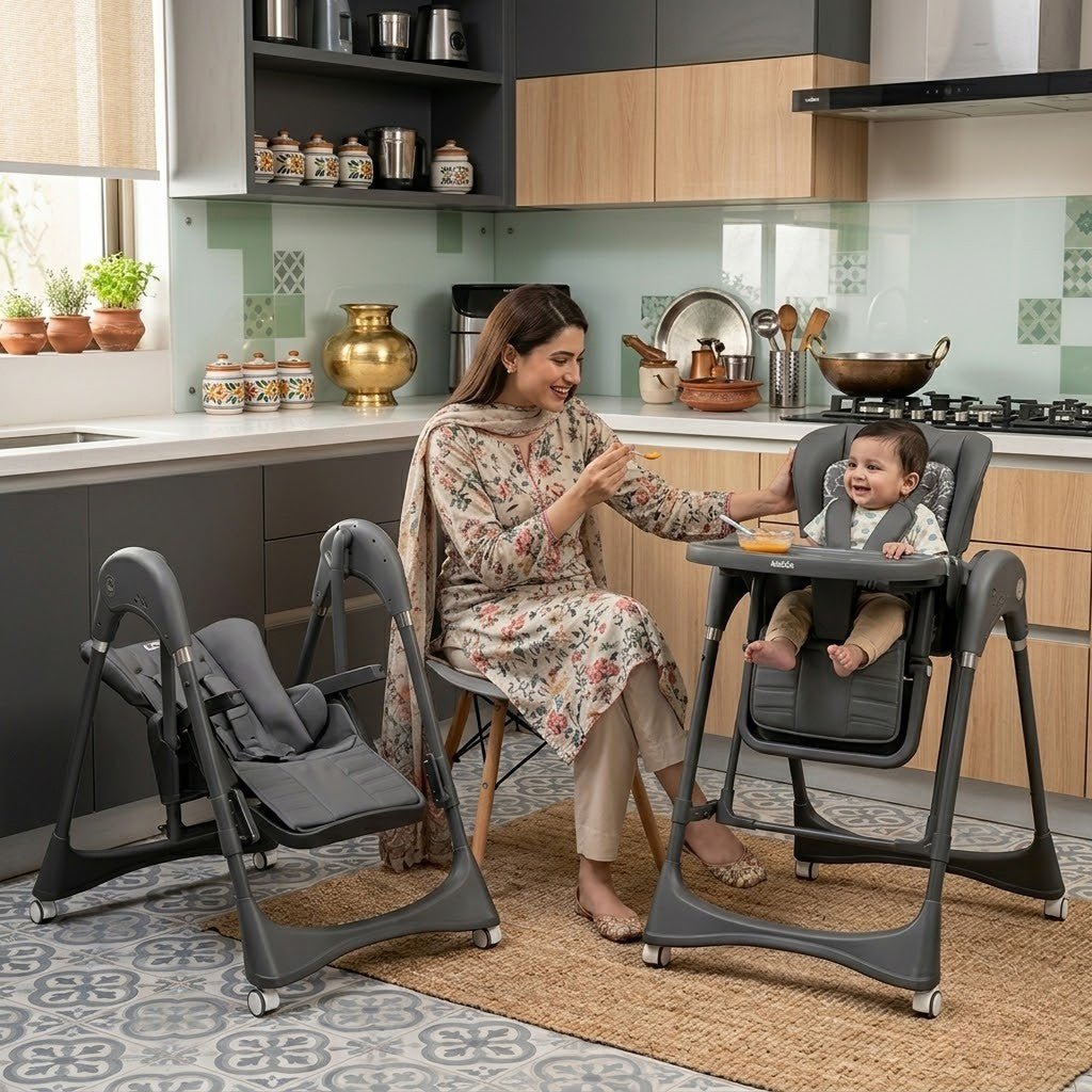 Kidilo Adjustable Electric  Baby Feeding High Chair with Wheels, Tray & Cushioned Seat