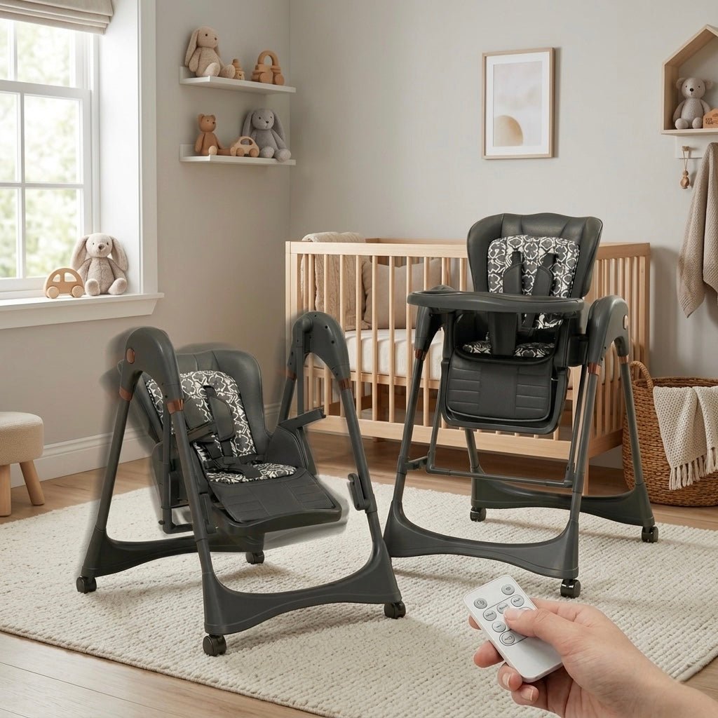 Kidilo Adjustable Electric  Baby Feeding High Chair with Wheels, Tray & Cushioned Seat