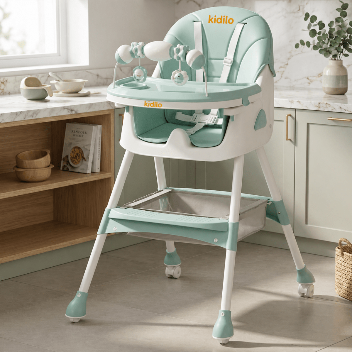 Kidilo Baby Feeding High Chair with Toy Bar & Storage