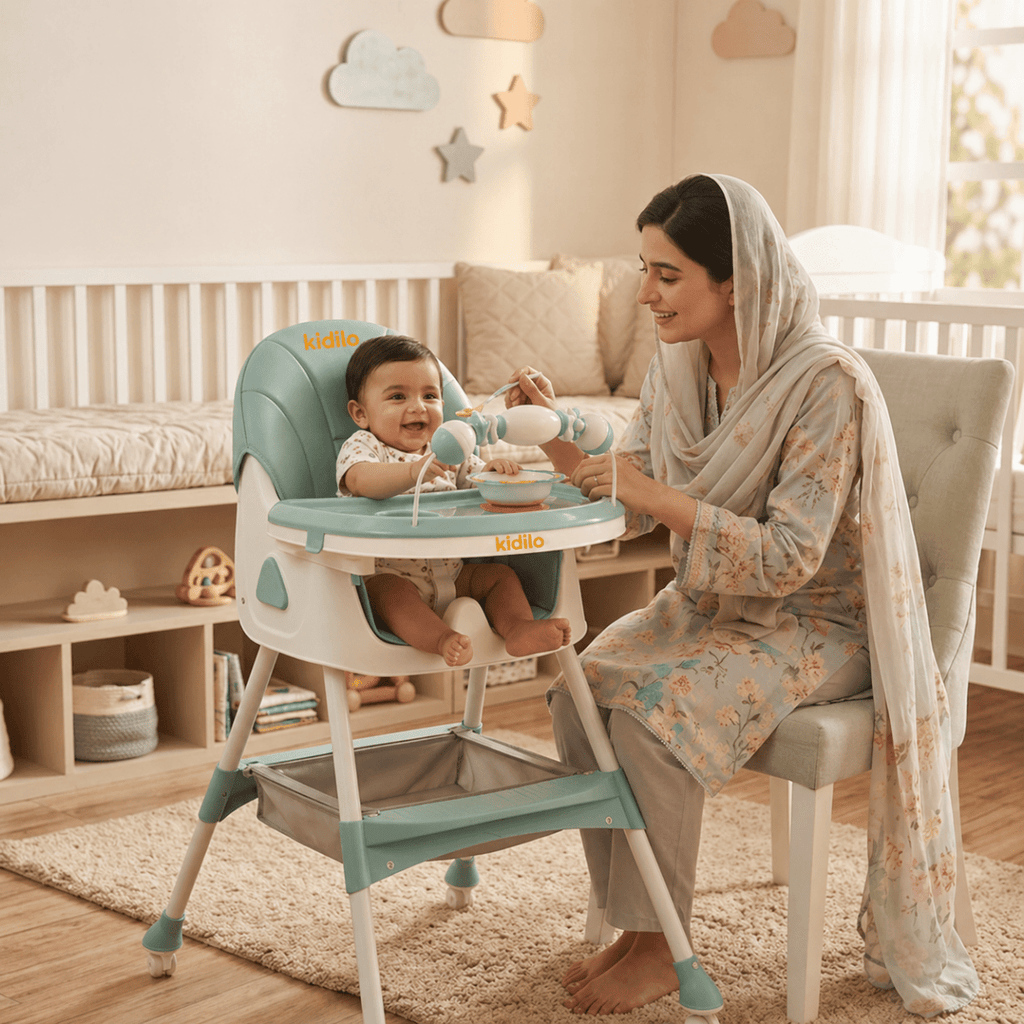 Kidilo Baby Feeding High Chair with Toy Bar & Storage