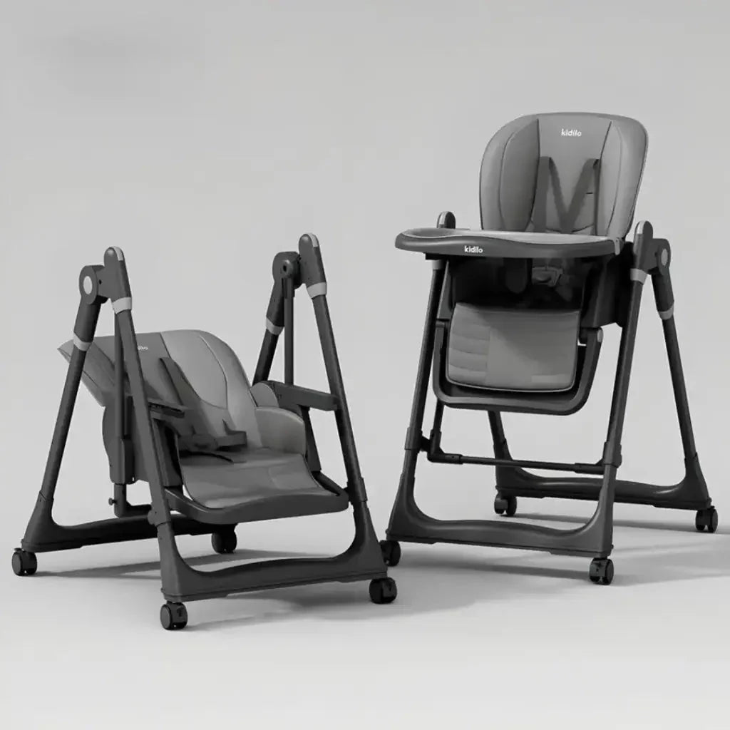 Kidilo Premium 2-in-1 Baby Feeding High Chair with Wheels & Safety Harness