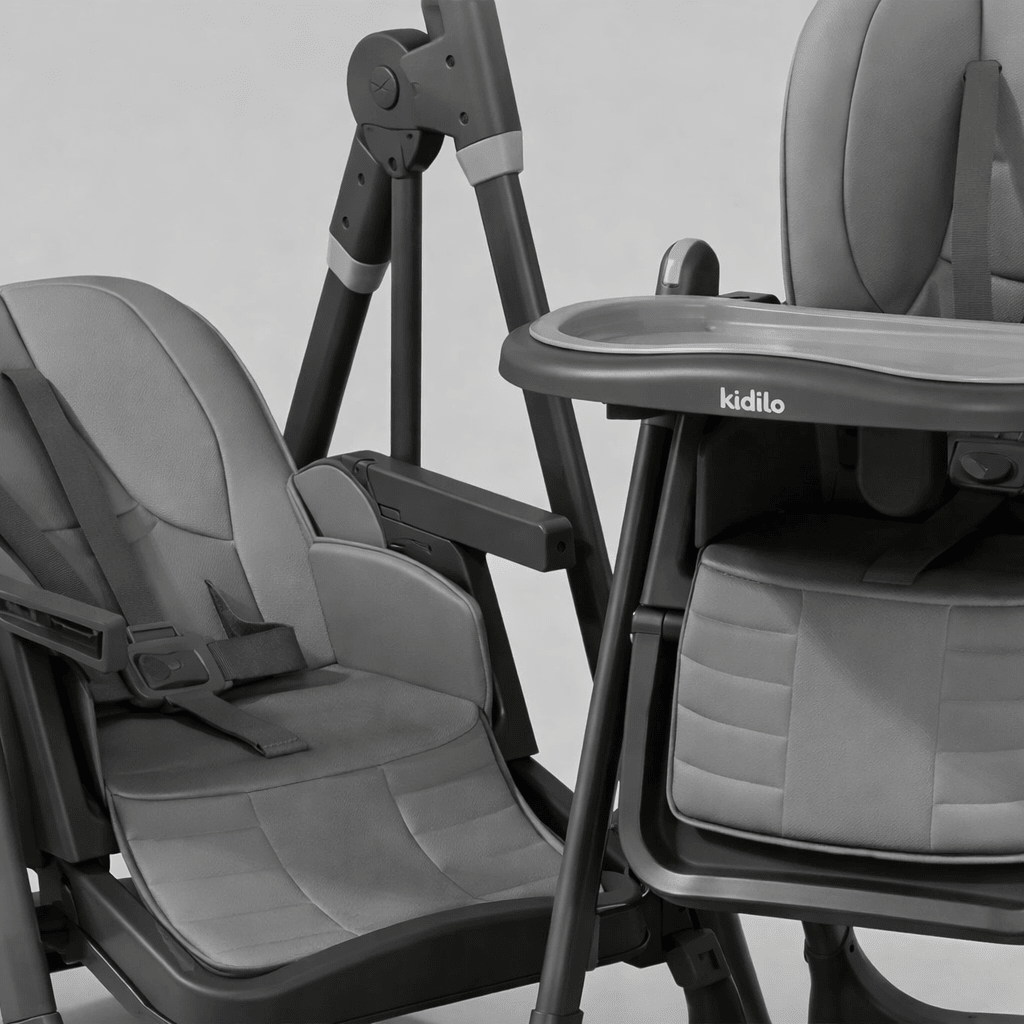 Kidilo Premium 2-in-1 Baby Feeding High Chair with Wheels & Safety Harness