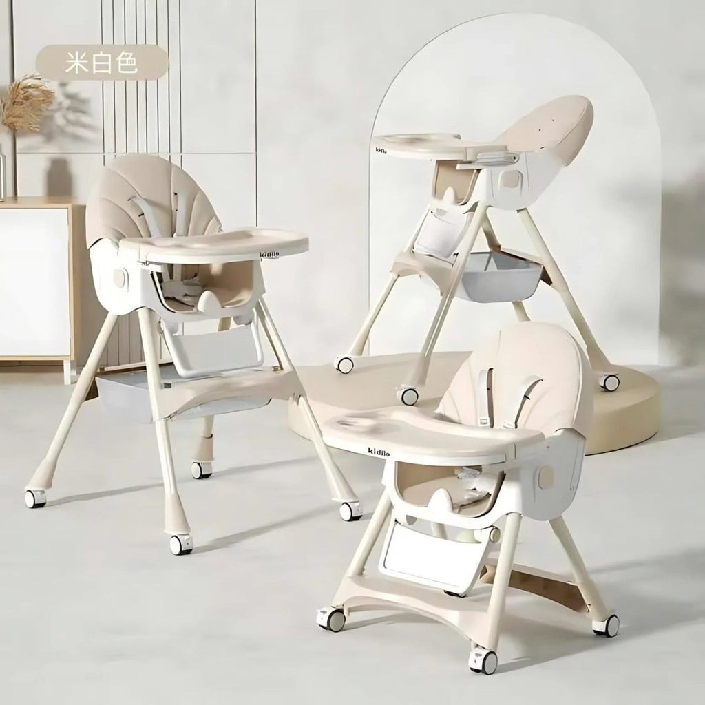 Kidilo Premium 3-in-1 Convertible Baby Feeding High Chair with Wheels