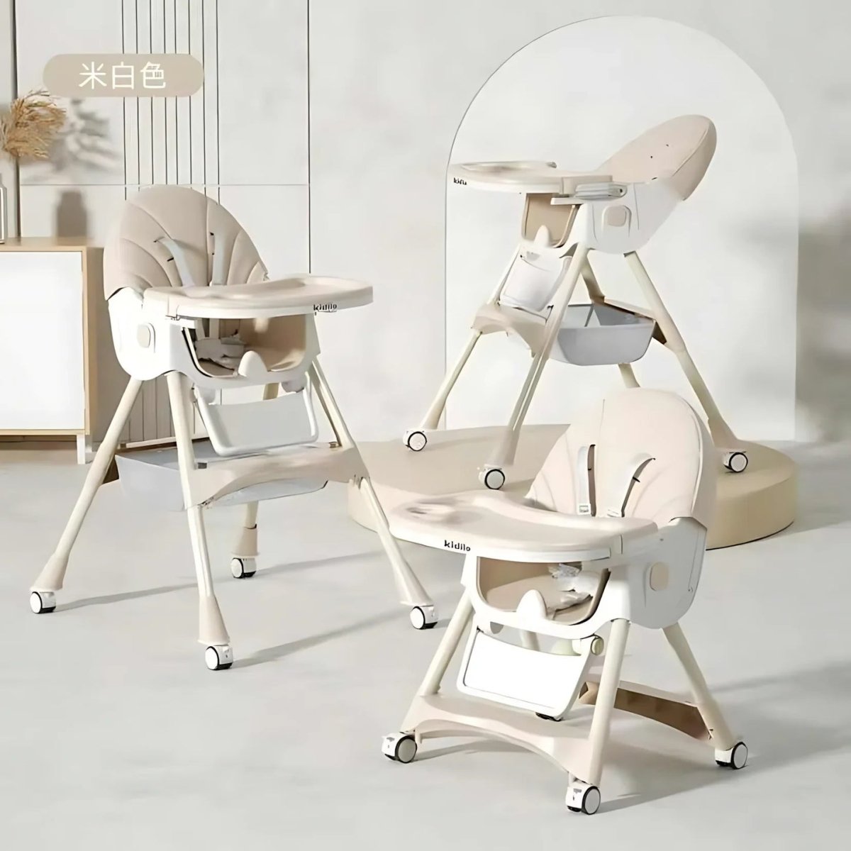 Kidilo Premium 3-in-1 Convertible Baby Feeding High Chair with Wheels