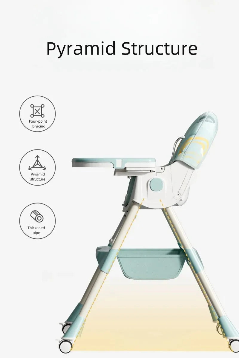 Kidilo Premium 3-in-1 Convertible Baby Feeding High Chair with Wheels