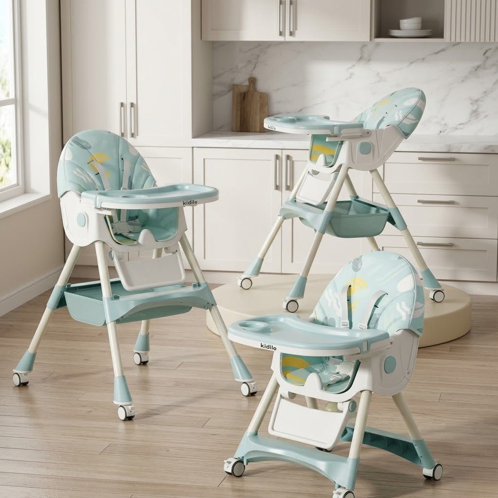 Kidilo Premium 3-in-1 Convertible Baby Feeding High Chair with Wheels
