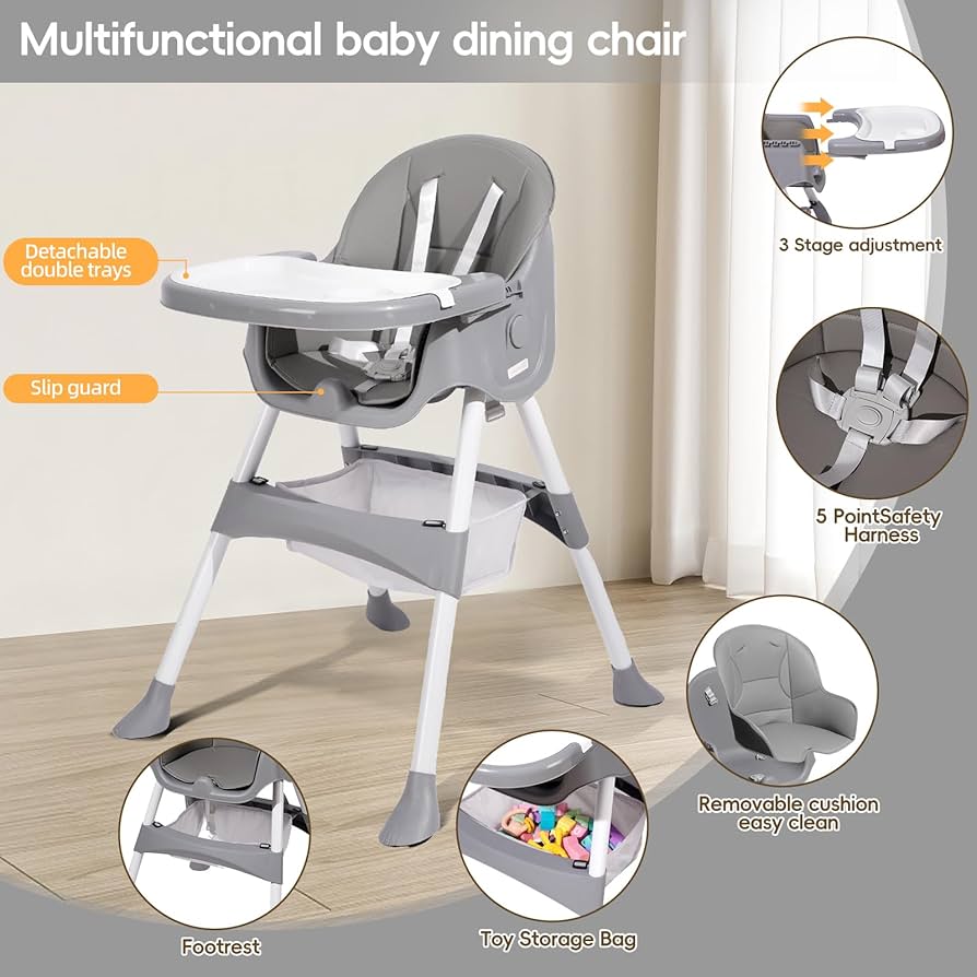 Kidilo Premium 3-in-1 Convertible Baby Feeding High Chair with Wheels