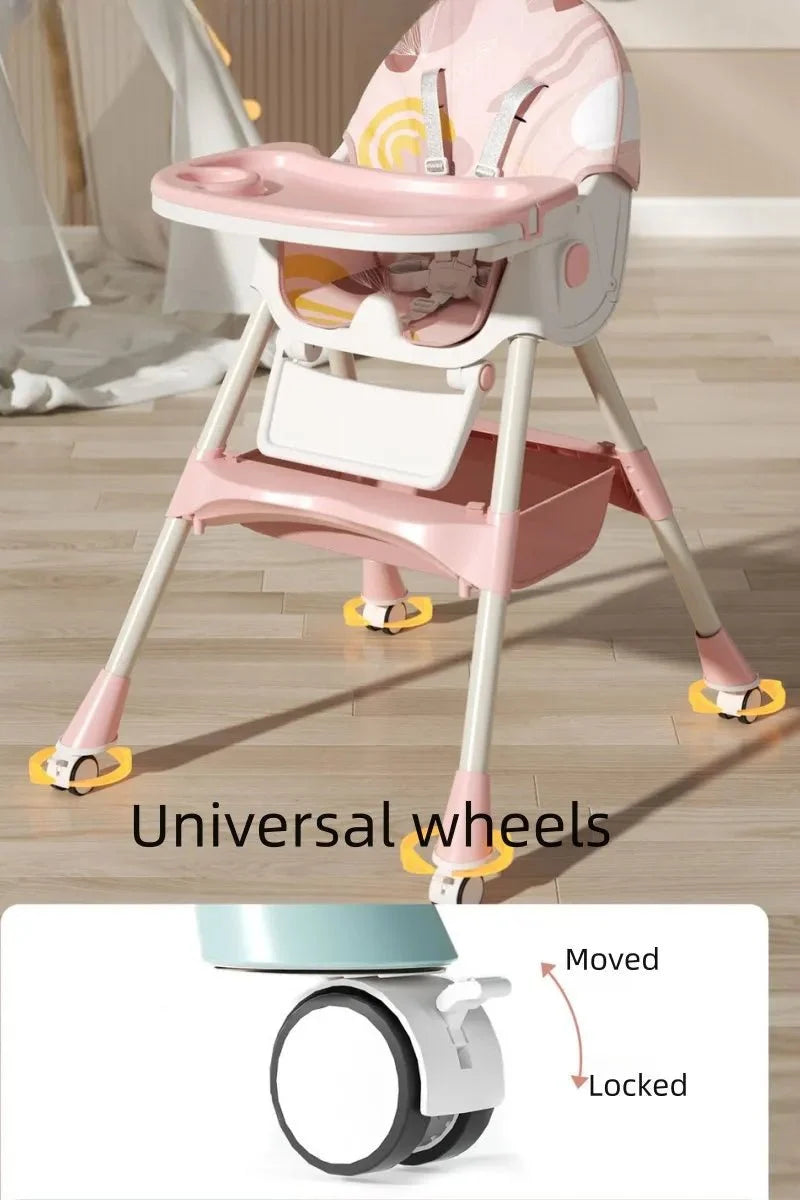 Kidilo Premium 3-in-1 Convertible Baby Feeding High Chair with Wheels