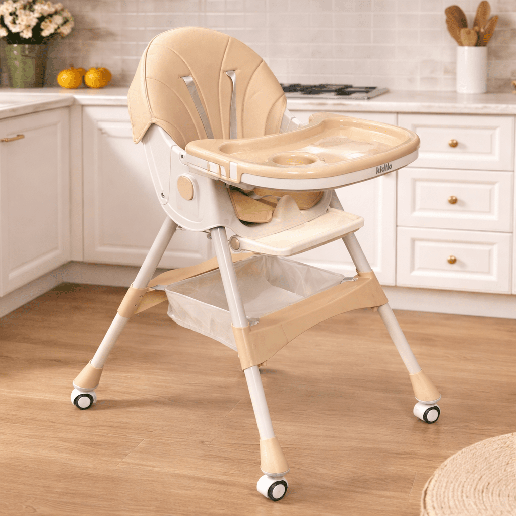 Kidilo Premium 3-in-1 Convertible Baby Feeding High Chair with Wheels