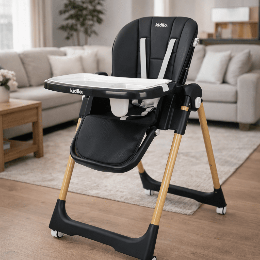 Kidilo  Adjustable 2-in-1 Baby Feeding High Chair with Reclining Seat, Wheels & 5-Point Safety Harness