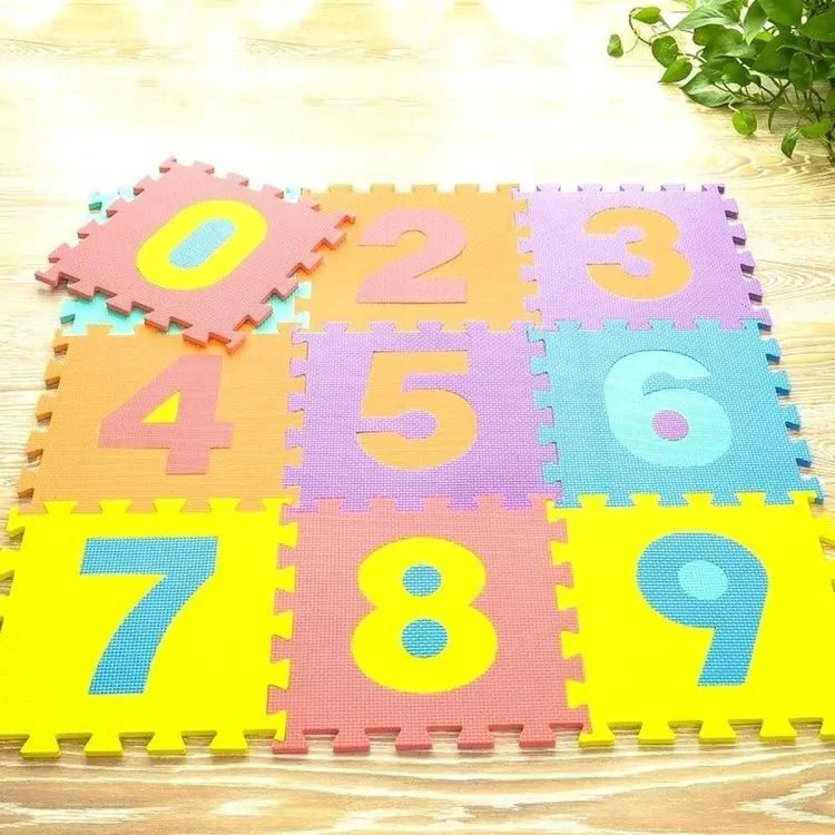 Kids Playing Foam Mat of Number Puzzle Pieces | 10 Tiles