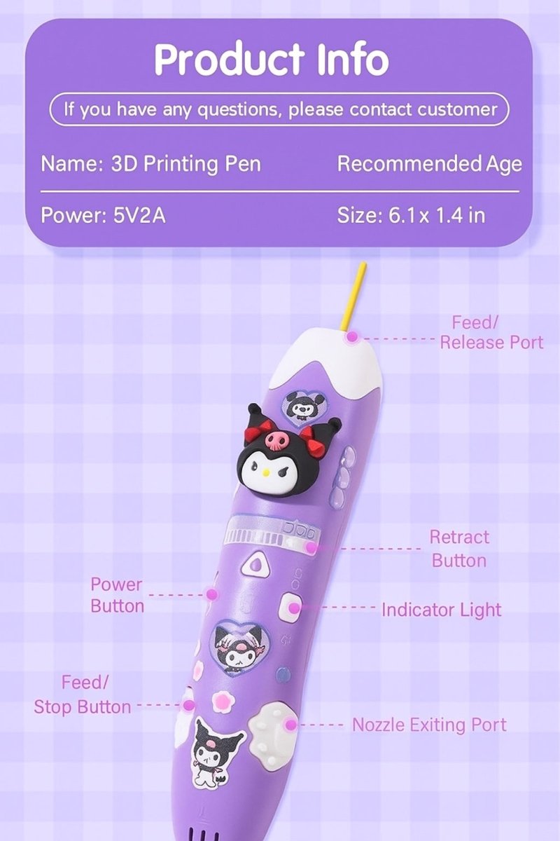 Kuromi 3D Printing Pen – Rechargeable & Safe for Kids!