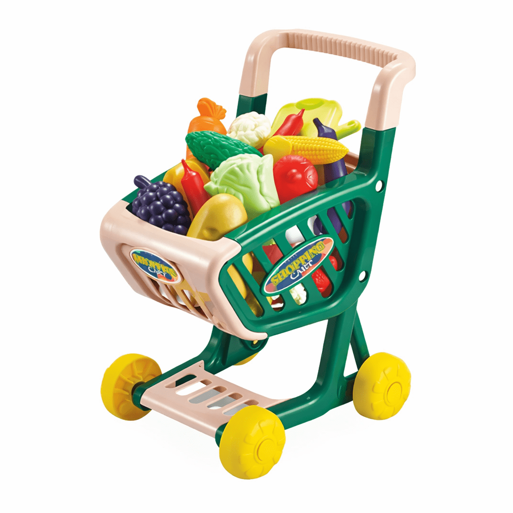 Little Shopper Supermarket Cart Set for Kids – 32-Piece Grocery Play Set with Push Cart & Food Accessories