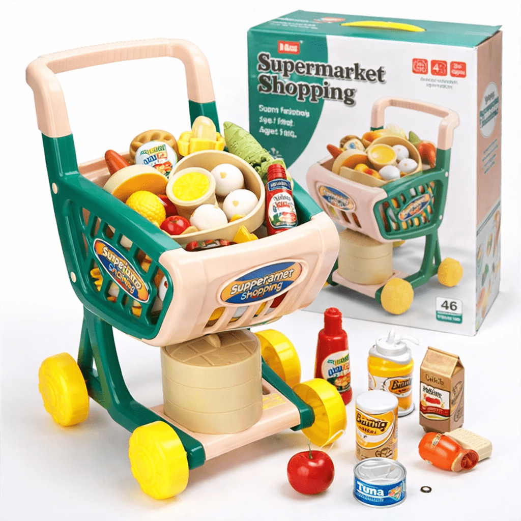 Little Shopper Supermarket Cart Set for Kids – 32-Piece Grocery Play Set with Push Cart & Food Accessories