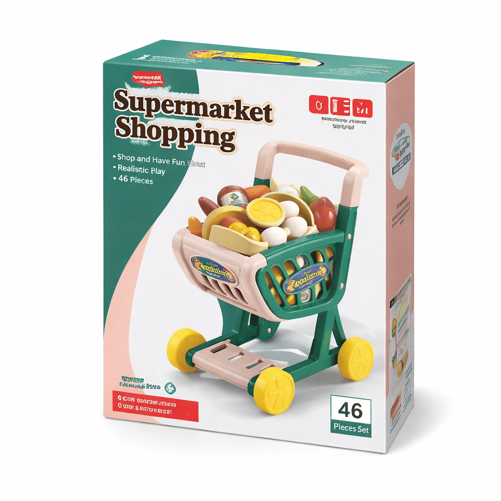 Little Shopper Supermarket Cart Set for Kids – 32-Piece Grocery Play Set with Push Cart & Food Accessories