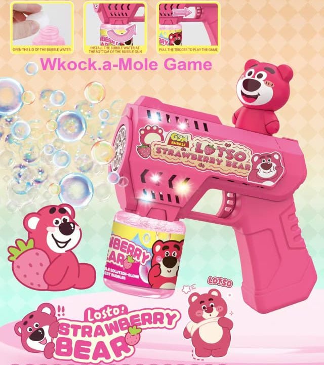 Strawberry Bear Bubble Gun | Whack-a-Mole Interactive Bubble Blaster