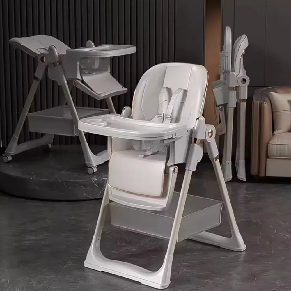 Luxury Adjustable Baby Feeding High Chair with Safety Harness & Storage Basket