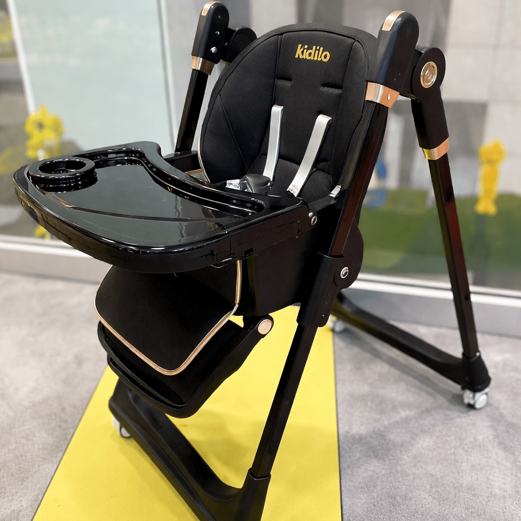 Luxury Adjustable Baby Feeding High Chair with Safety Harness & Storage Basket