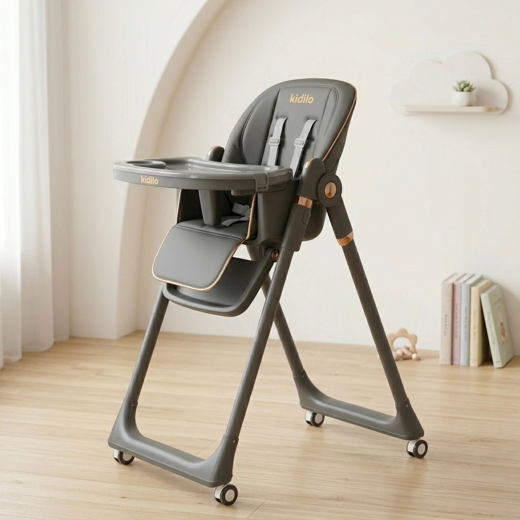 Luxury Adjustable Baby Feeding High Chair with Safety Harness & Storage Basket
