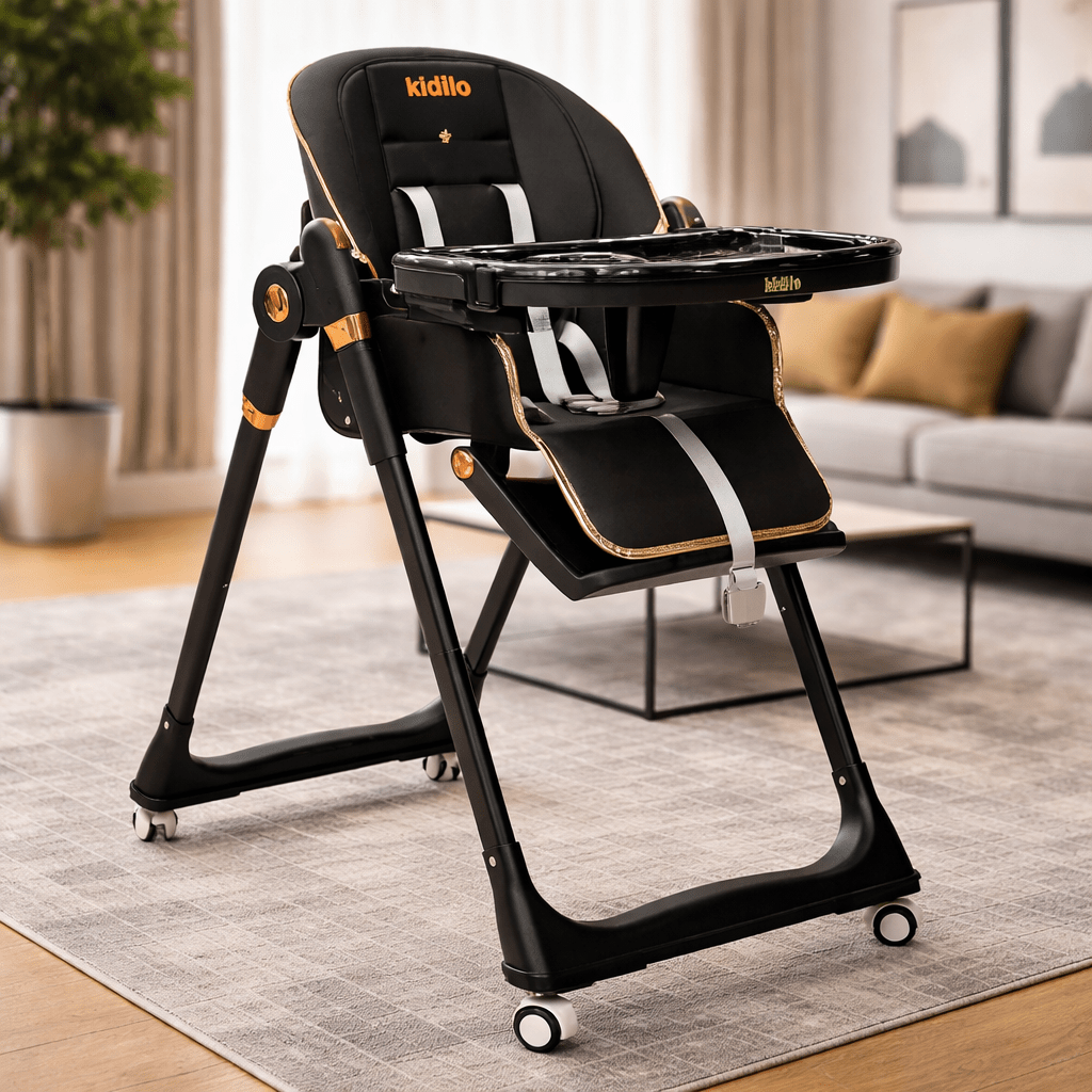 Luxury Adjustable Baby Feeding High Chair with Safety Harness & Storage Basket