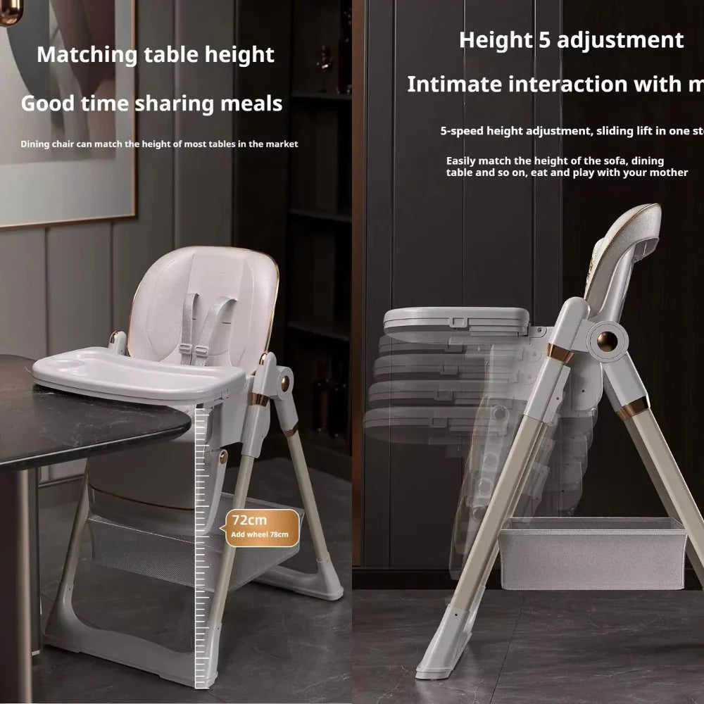 Luxury Adjustable Baby Feeding High Chair with Safety Harness & Storage Basket