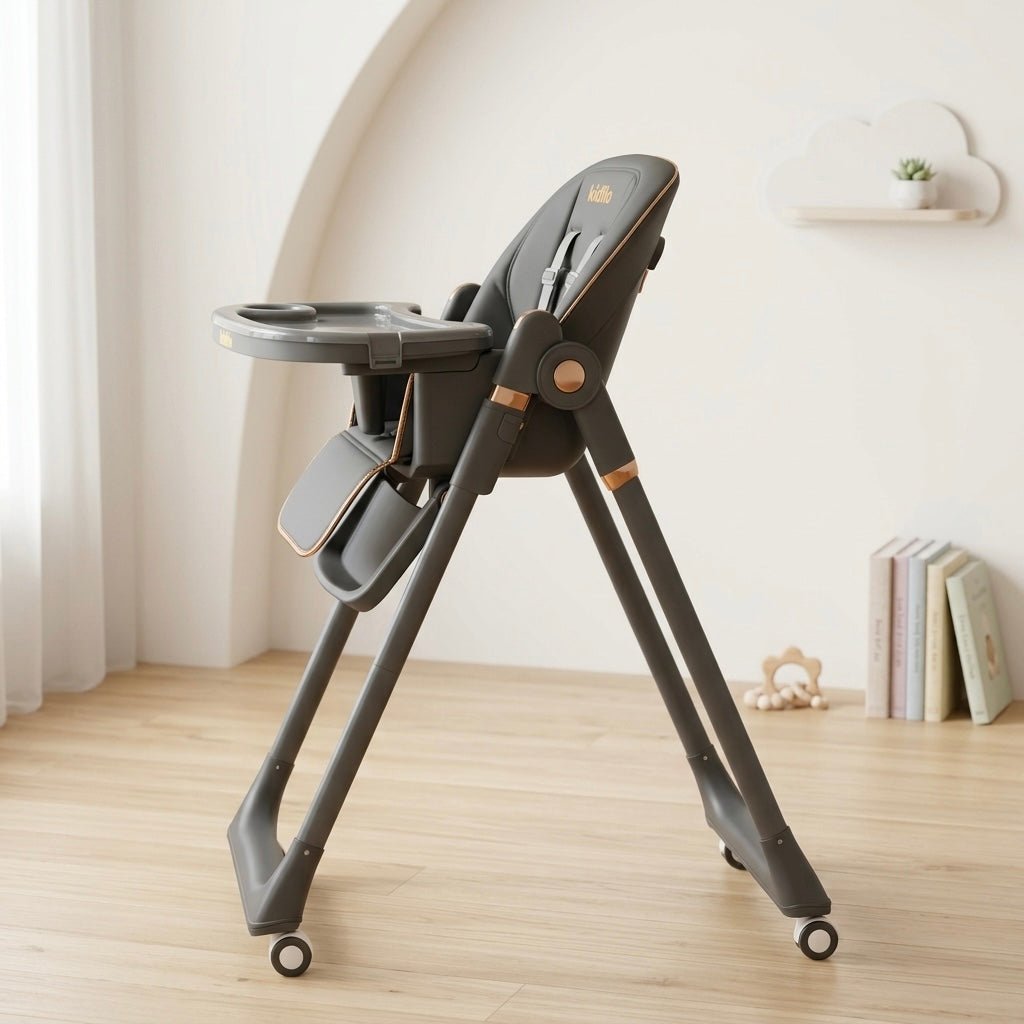 Luxury Adjustable Baby Feeding High Chair with Safety Harness & Storage Basket