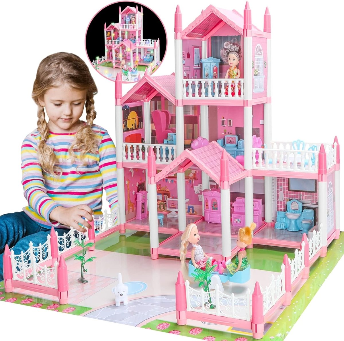 Luxury Doll House with 5 Rooms & 2 Terraces – Complete Furniture Set