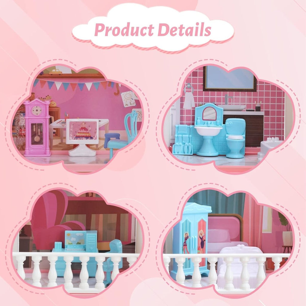Luxury Doll House with 5 Rooms & 2 Terraces – Complete Furniture Set