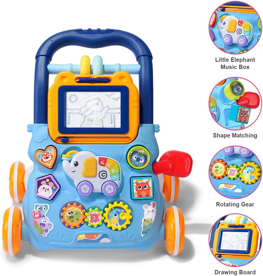 Huanger Large Baby Walker with Lights & Music – Cartoon Learning Push Walker