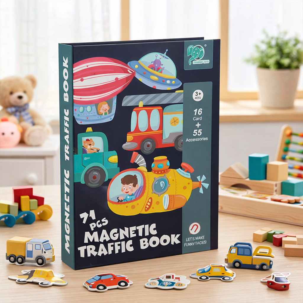 Magnetic Traffic Busy Book | 71 PCS – Creative Vehicle Matching & Learning Play
