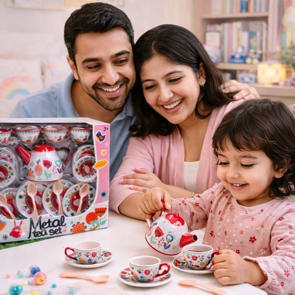 Metal Tea Set for Kids – Pretend Play Tea Party Set with Cups & Kettle