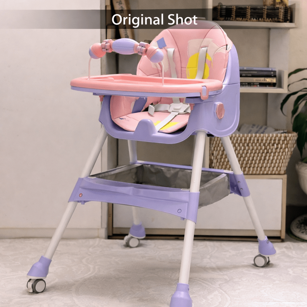MotherCare Baby Feeding High Chair with Toy Bar - Pink & Purple