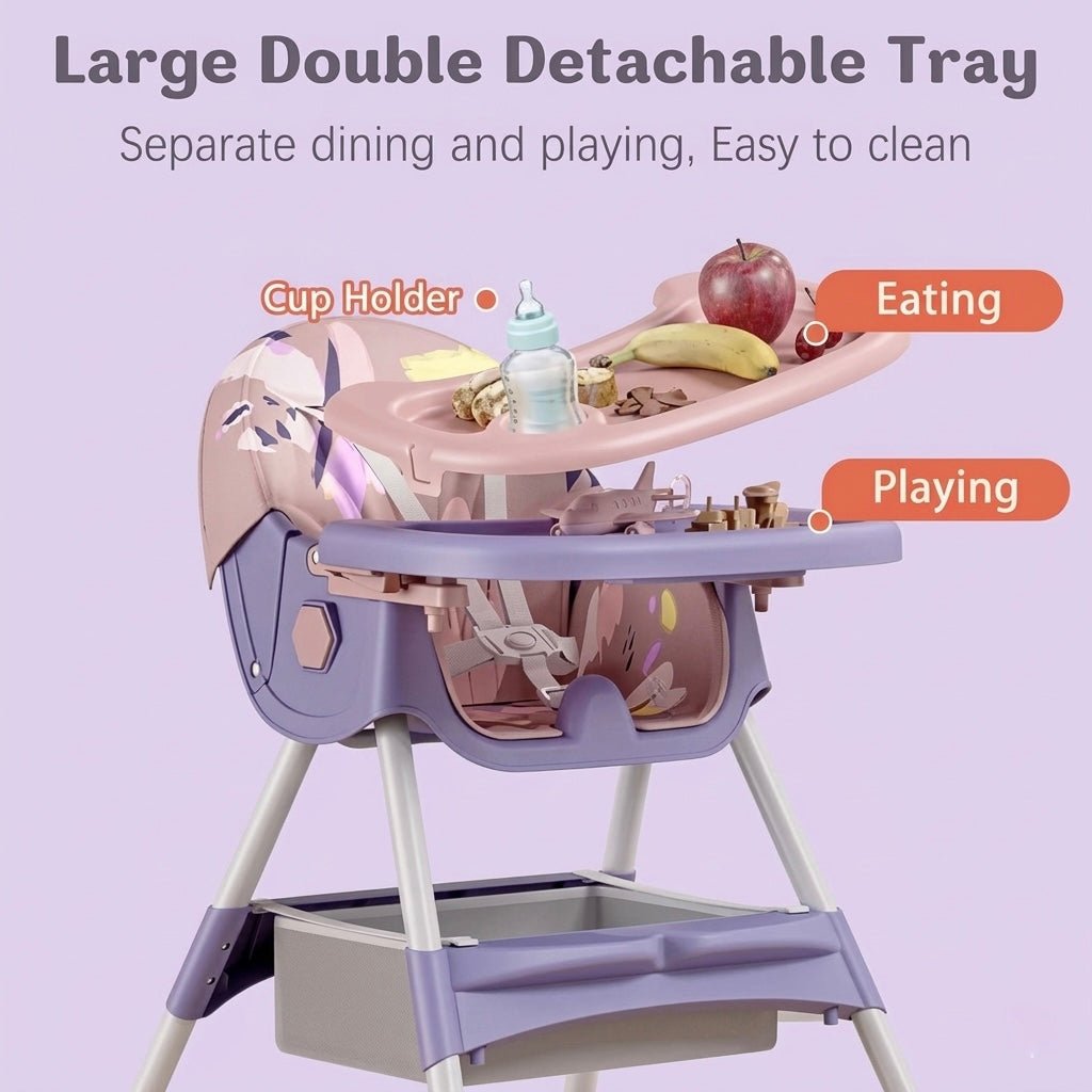 MotherCare Baby Feeding High Chair with Toy Bar - Pink & Purple