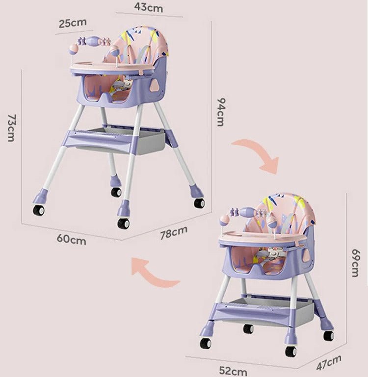 MotherCare Baby Feeding High Chair with Toy Bar - Pink & Purple