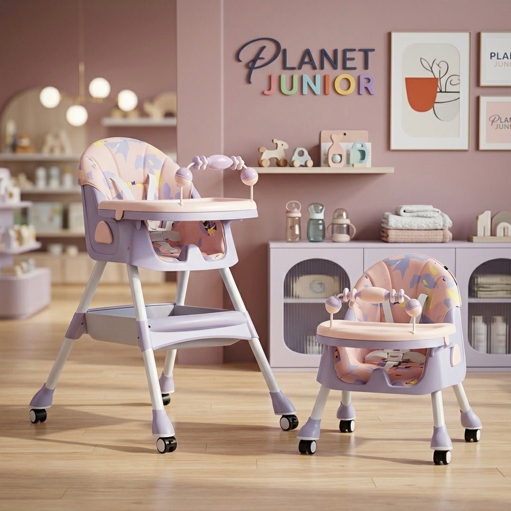 MotherCare Baby Feeding High Chair with Toy Bar - Pink & Purple