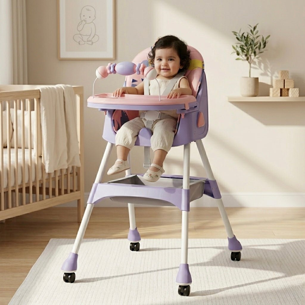MotherCare Baby Feeding High Chair with Toy Bar - Pink & Purple