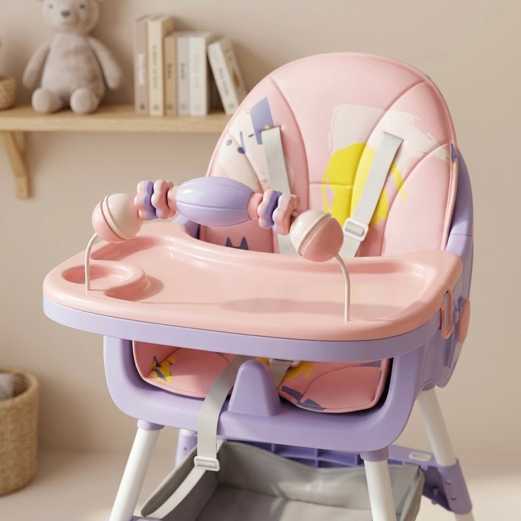 MotherCare Baby Feeding High Chair with Toy Bar - Pink & Purple