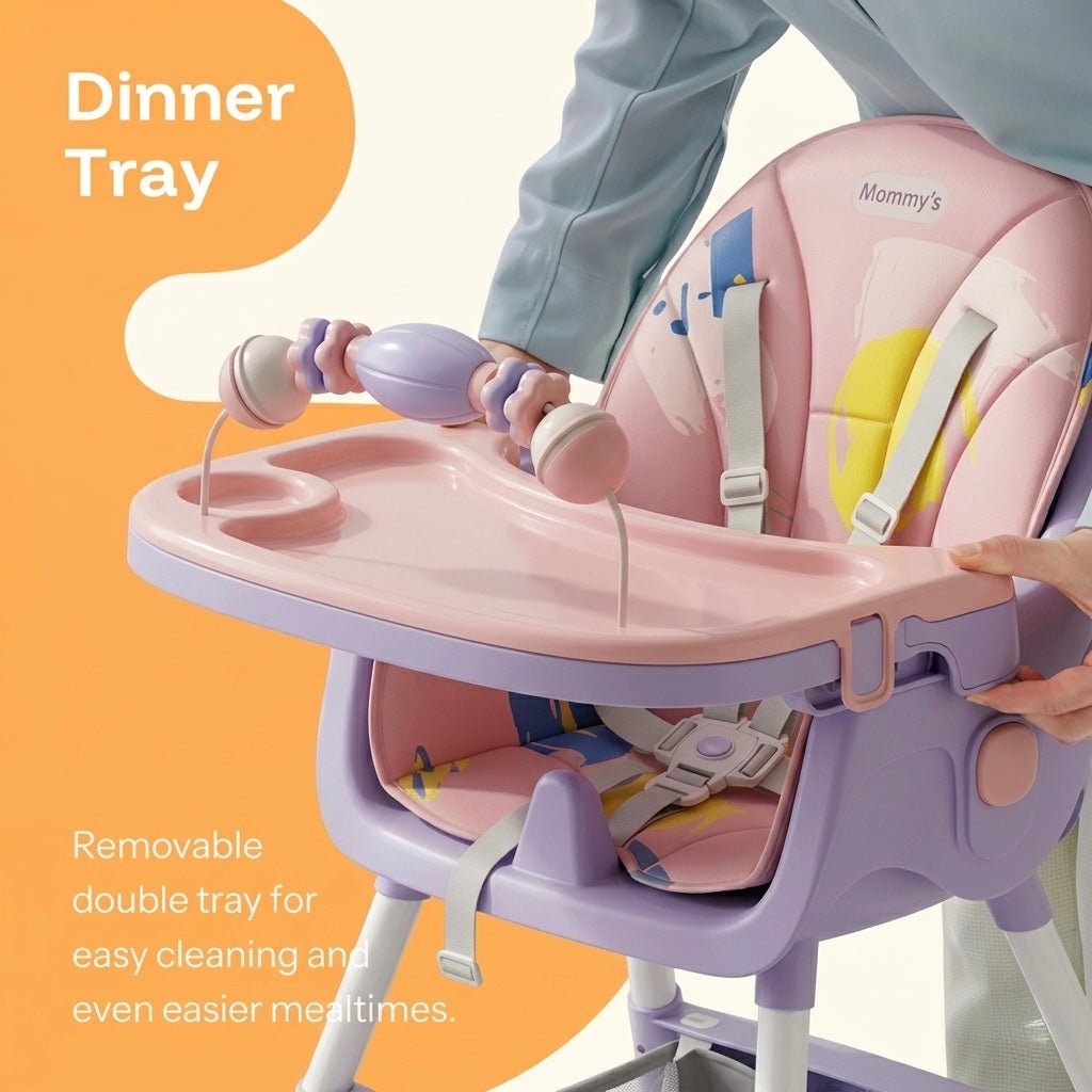 MotherCare Baby Feeding High Chair with Toy Bar - Pink & Purple