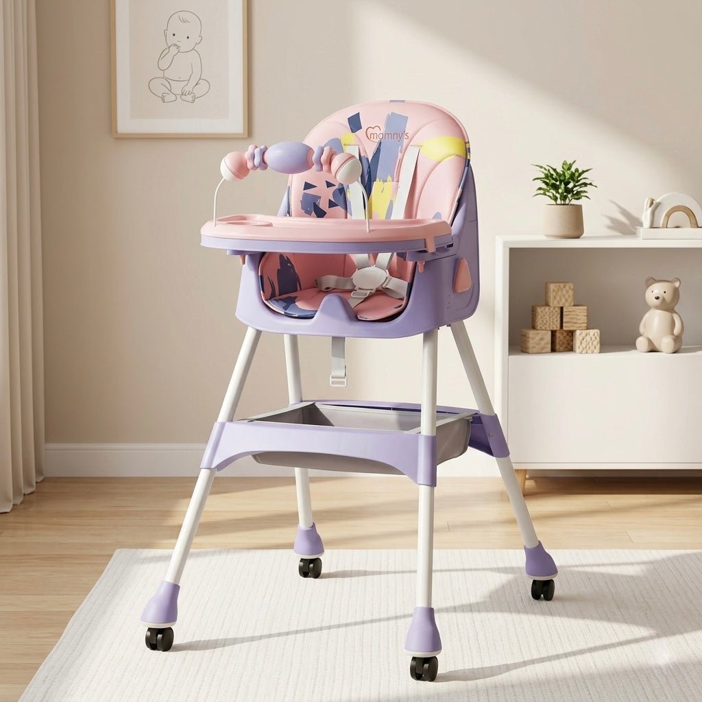 MotherCare Baby Feeding High Chair with Toy Bar - Pink & Purple