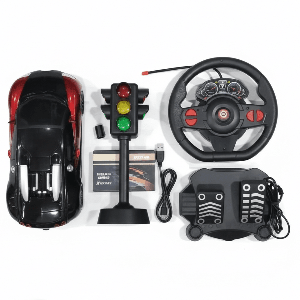 Luxury RC Steering Wheel Racing Car Set with Pedals & Traffic Signal