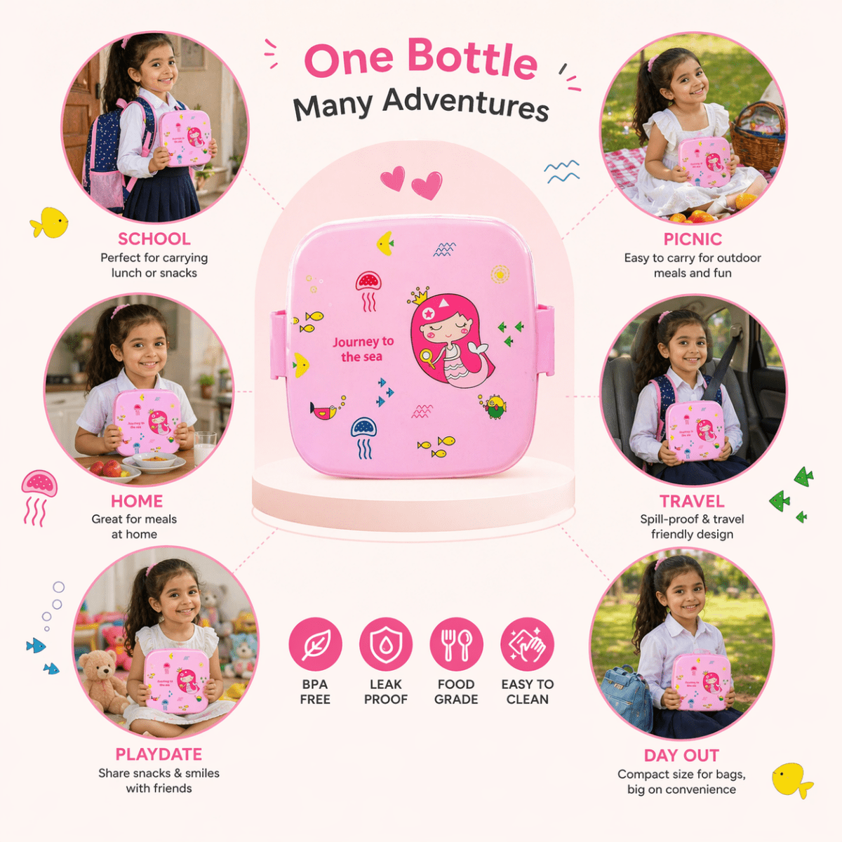 Pink Princess Double Layer Lunch Box – Leak Proof BPA-Free Meal Storage