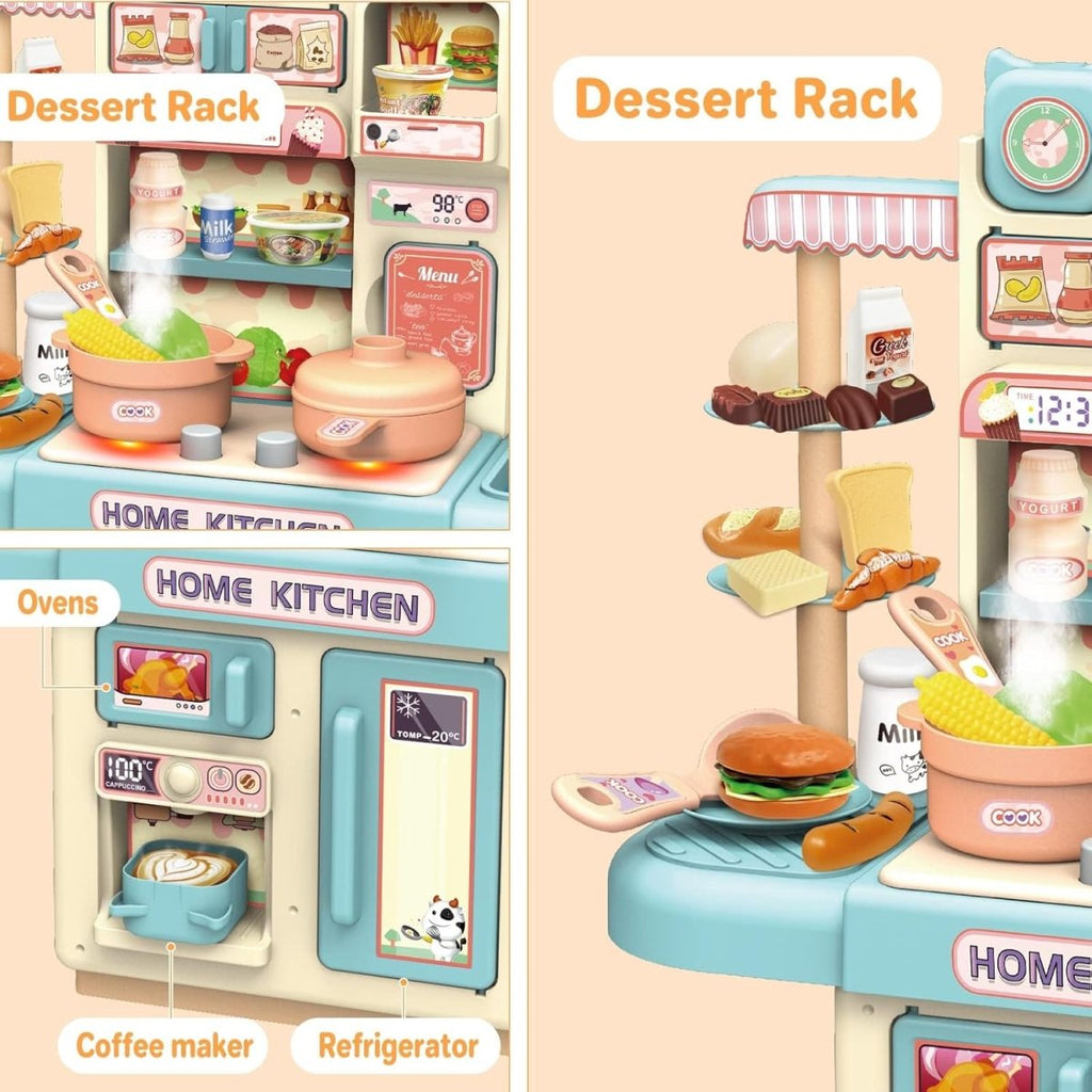 Pretend Play Kitchen Cooking Set with Spray Steam Effect, Pressure Pot & Food Accessories