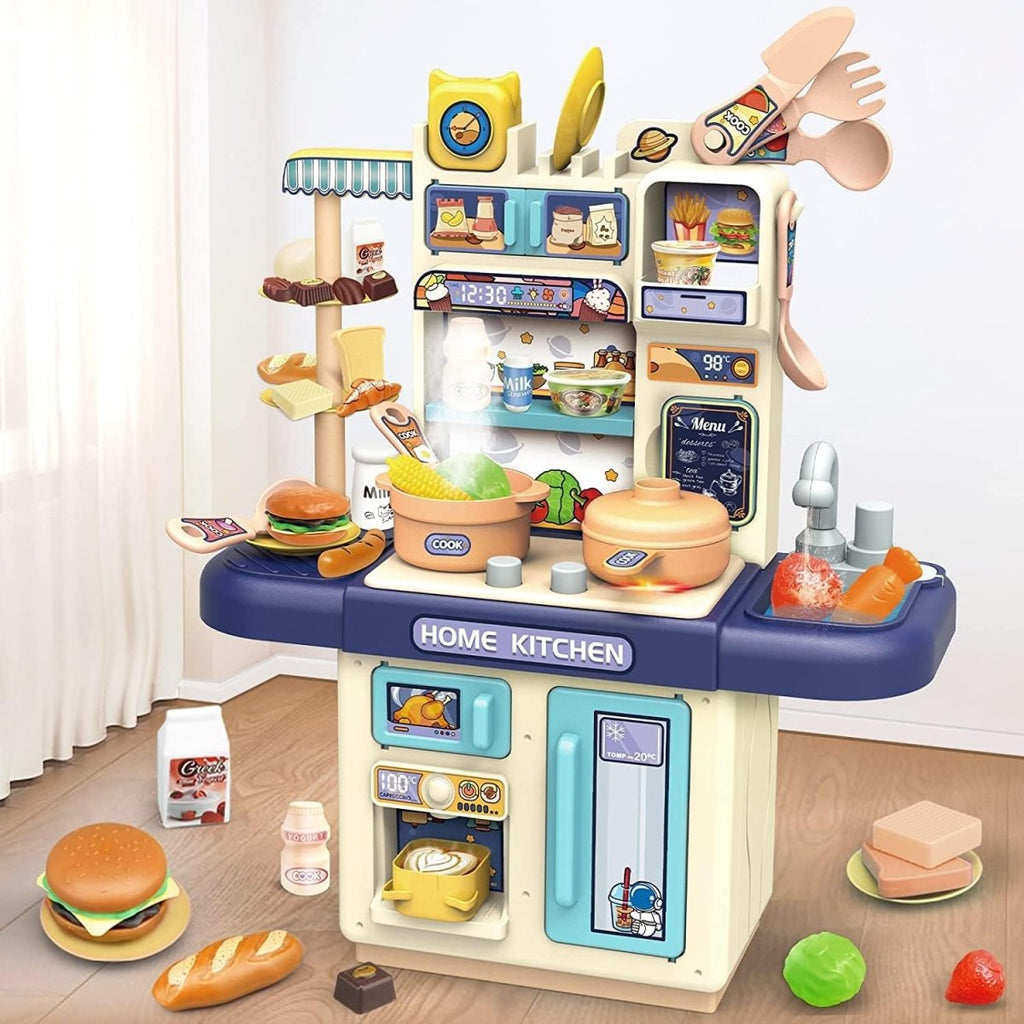 Pretend Play Kitchen Cooking Set with Spray Steam Effect, Pressure Pot & Food Accessories