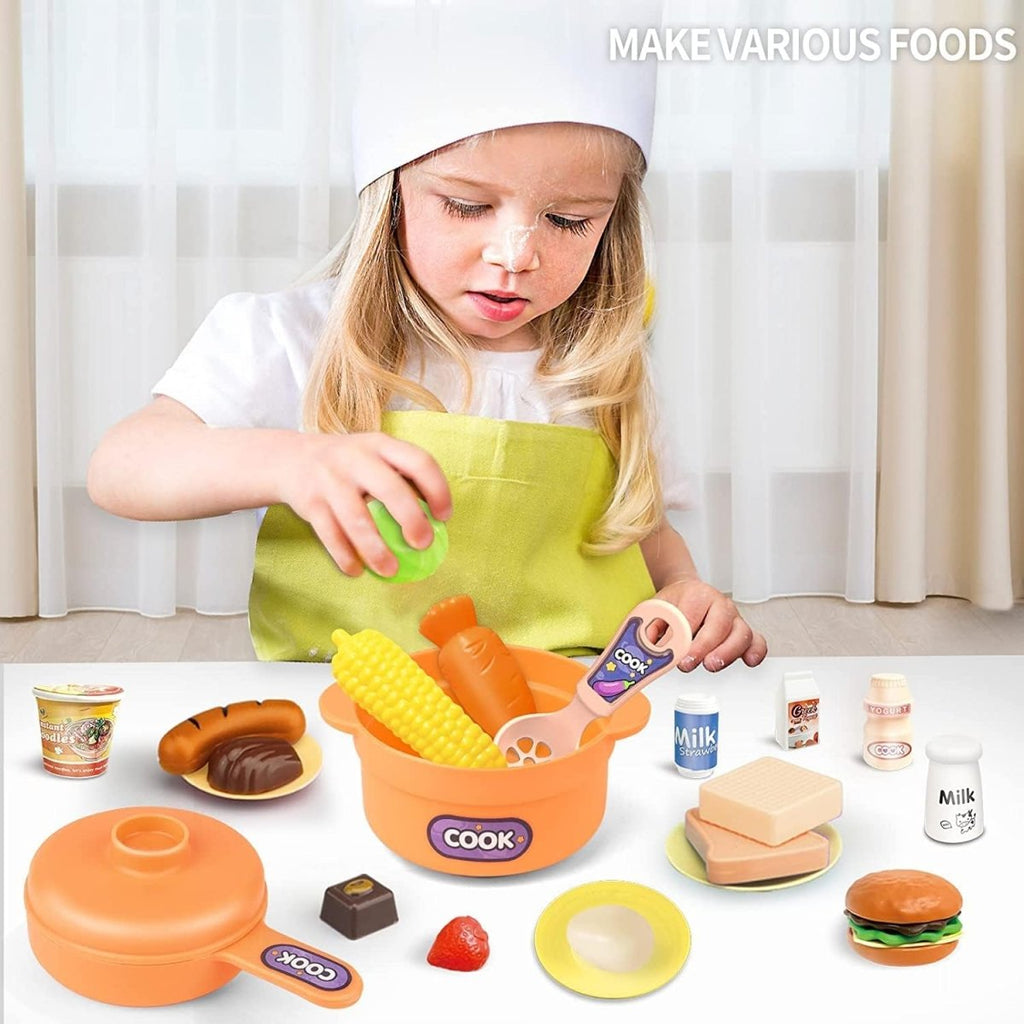Pretend Play Kitchen Cooking Set with Spray Steam Effect, Pressure Pot & Food Accessories