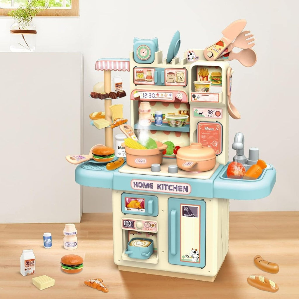 Pretend Play Kitchen Cooking Set with Spray Steam Effect, Pressure Pot & Food Accessories