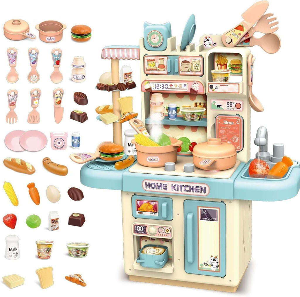 Pretend Play Kitchen Cooking Set with Spray Steam Effect, Pressure Pot & Food Accessories