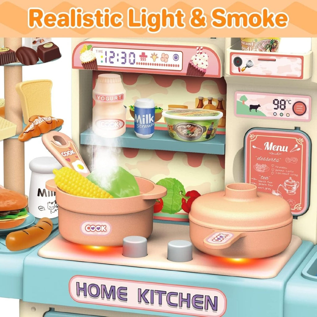 Pretend Play Kitchen Cooking Set with Spray Steam Effect, Pressure Pot & Food Accessories