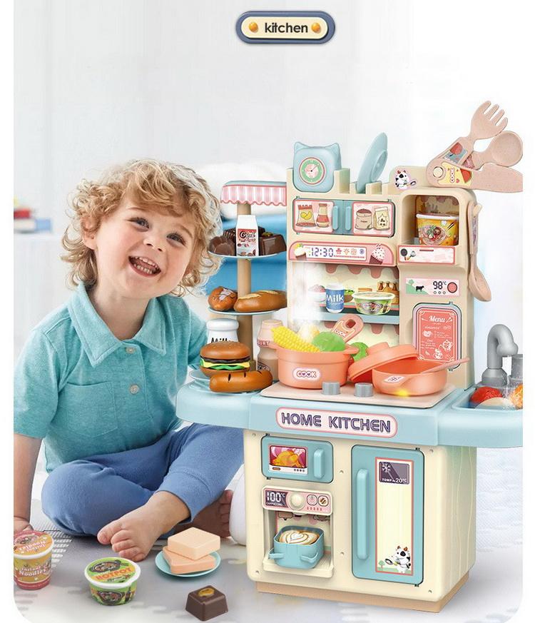 Pretend Play Kitchen Cooking Set with Spray Steam Effect, Pressure Pot & Food Accessories