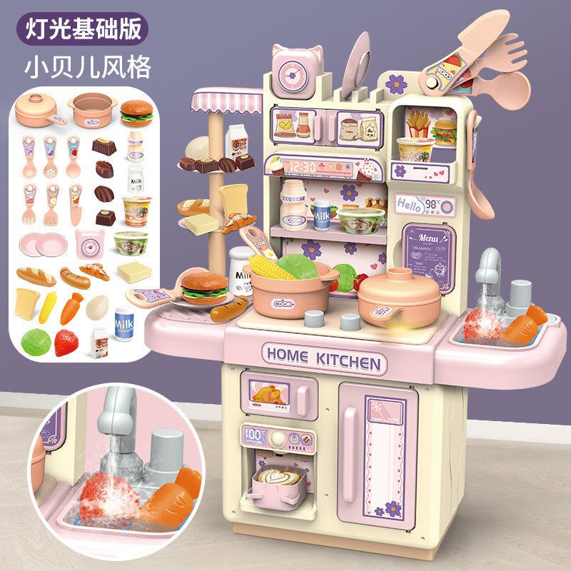 Pretend Play Kitchen Cooking Set with Spray Steam Effect, Pressure Pot & Food Accessories