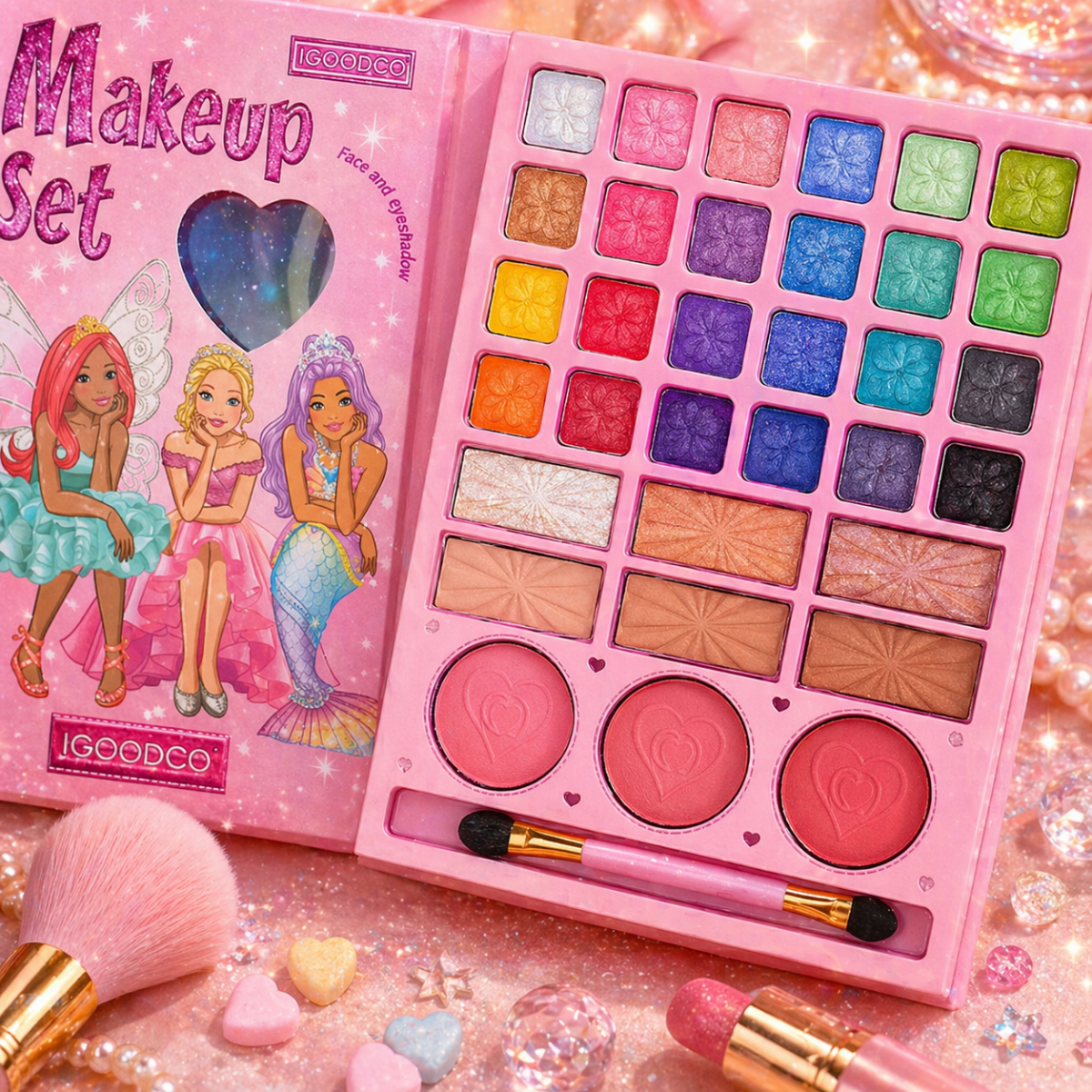 Princess Makeup Book Kit – Kids Foldable Eyeshadow Palette with Mirror 💖👑